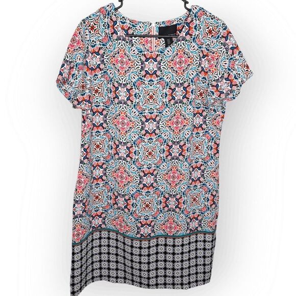 Cynthia Rowley Multicolor Vibrant Geometric Floral Short Sleeve Shift Dress size - Picture 1 of 6